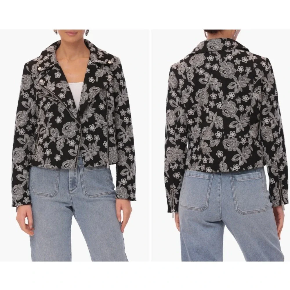 Bagatelle Floral Embroidery Cotton Moto Jacket Size Medium
